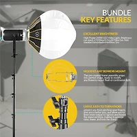 Great Video Maker SD200D 200W Bi-Color Led Video Spotlight, Bundle with Glow 20" Quick Ball Lantern Softbox and Flashpoint 9.5' Pro Air-Cushioned