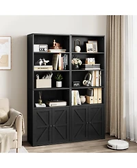 gaomon 71.4 Inch Tall Farmhouse 6 Tier Bookcase with Barn Doors and Storage Cabinet