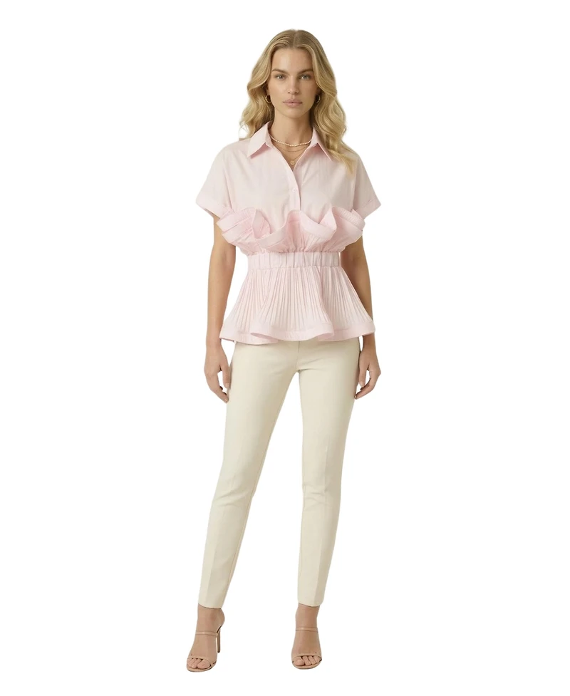 Modenaire Women's Ruffle Collared-Neck Peplum Blouse