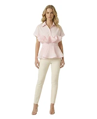 Modenaire Women's Ruffle Collared-Neck Peplum Blouse