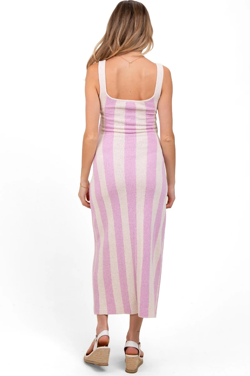 Pinkblush Maternity Pink Striped Terry Knit Sleeveless Midi Dress