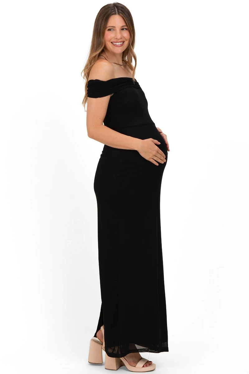 Pinkblush Maternity Black Off Shoulder Mesh Maxi Dress