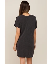 Pinkblush Maternity Charcoal Ribbed Front Pocket Dolman Short Sleeve Dress