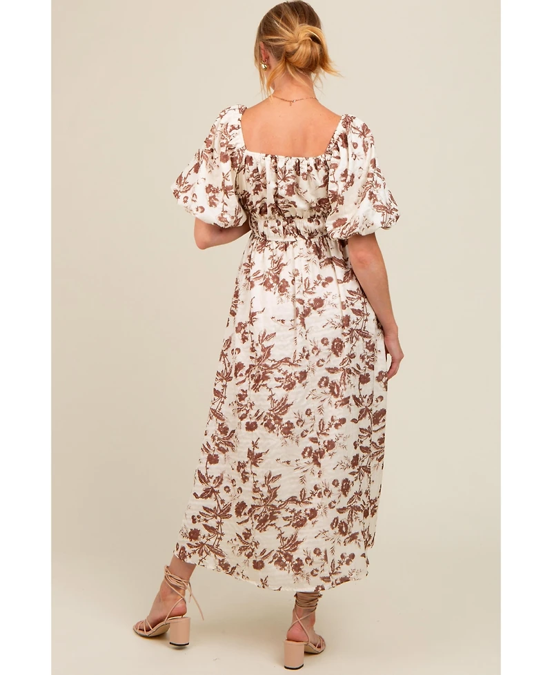 Pinkblush Maternity Teal Floral Puff Sleeve Midi Dress