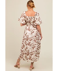 Pinkblush Maternity Teal Floral Puff Sleeve Midi Dress