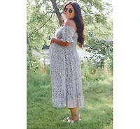 Pinkblush Maternity Light Blue Floral Ruffle Midi Dress
