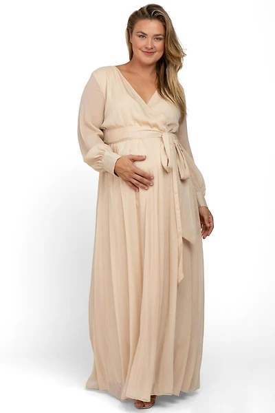Pinkblush Plus Cream Metallic Chiffon Maxi Dress