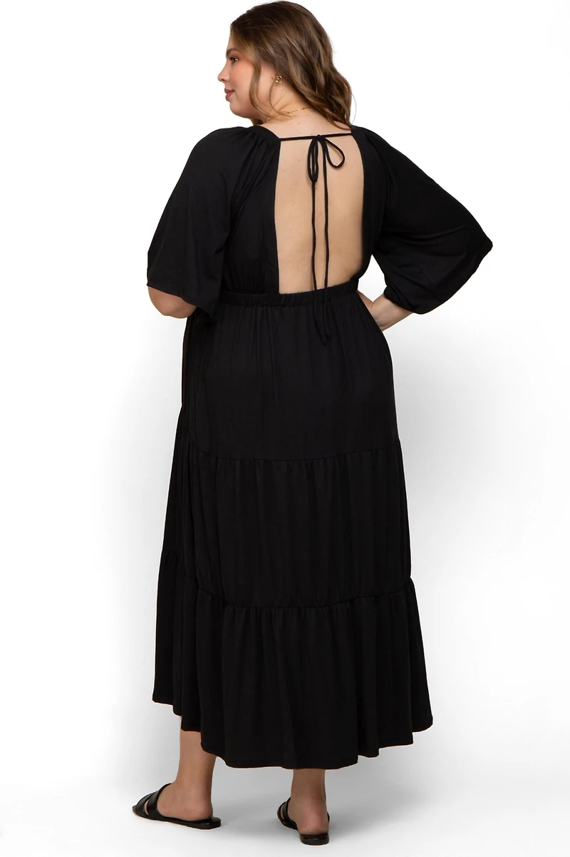 Pinkblush Plus Size Black Deep V-Neck Tiered Maxi Dress