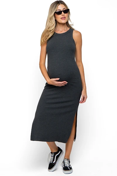 Pinkblush Maternity Taupe Ribbed Side Slit Tank Dress