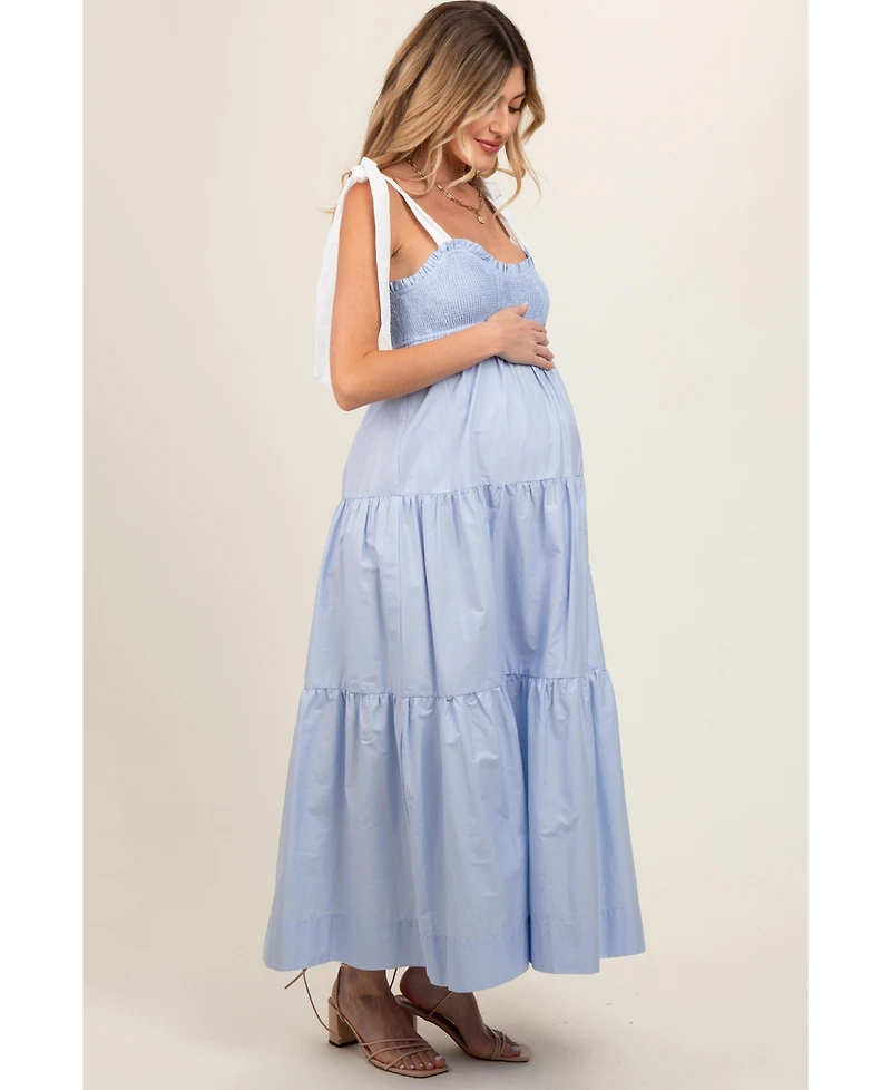Pinkblush Maternity Light Blue Contrast Shoulder Straps Maxi Dress