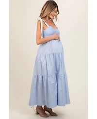 Pinkblush Maternity Light Blue Contrast Shoulder Straps Maxi Dress