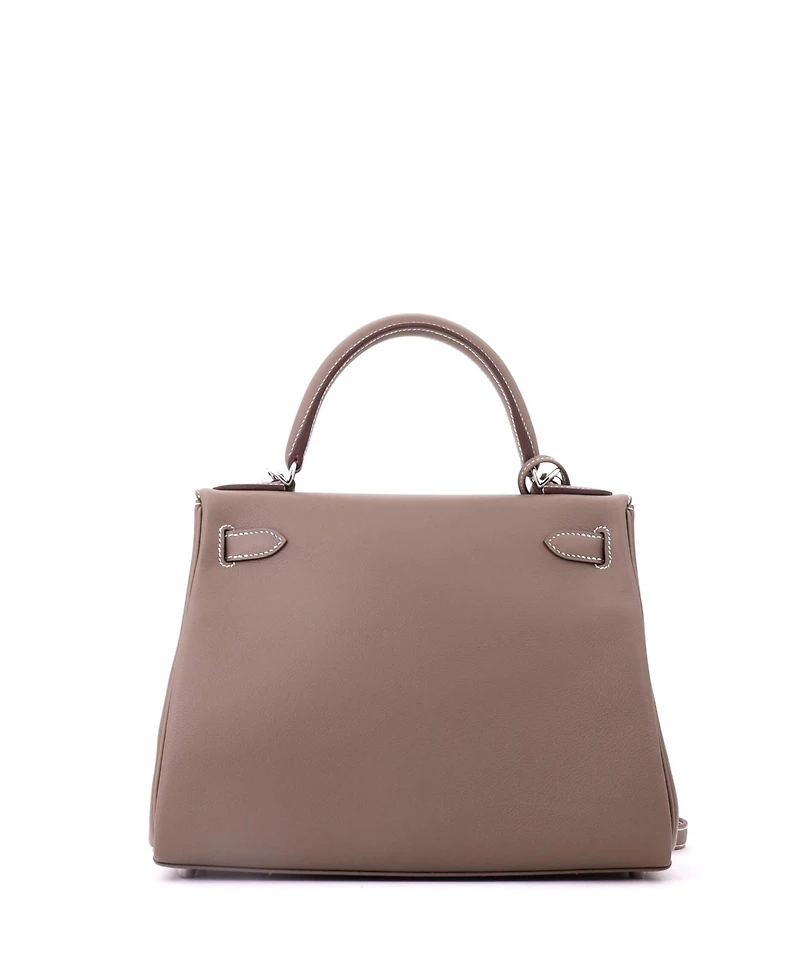 Pre-Owned HERMES Kelly 28 Handbag Grey Evercolor with Palladium Hardware