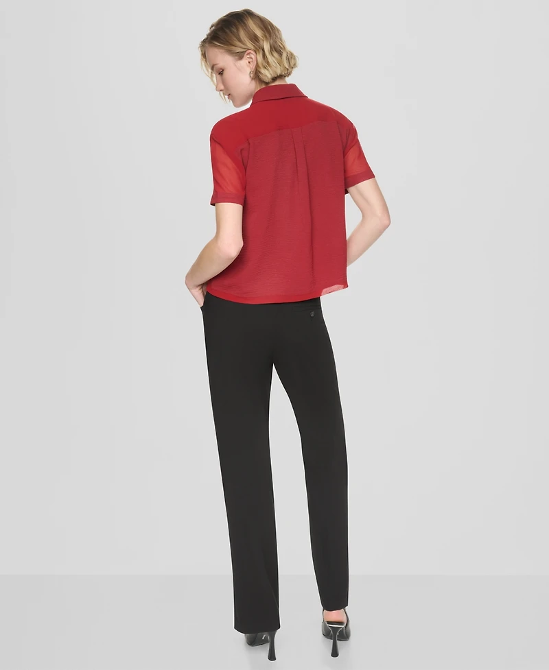 Dkny Women's Short-Sleeve Buttoned Collared Camp Shirt