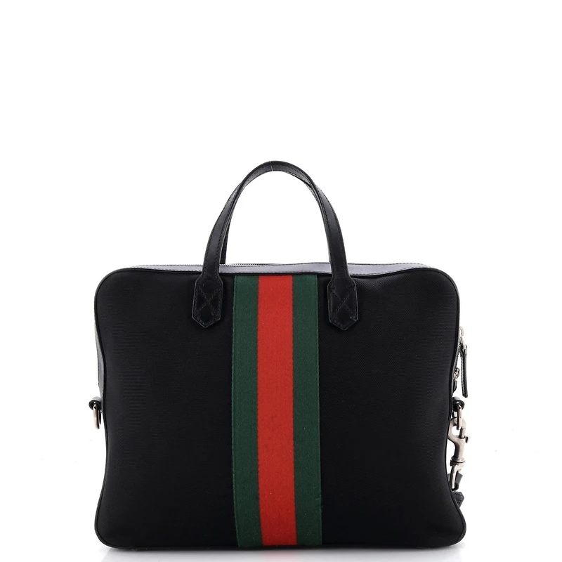 Pre-Owned Gucci Medium Web Zip Around Briefcase Techno Canvas
