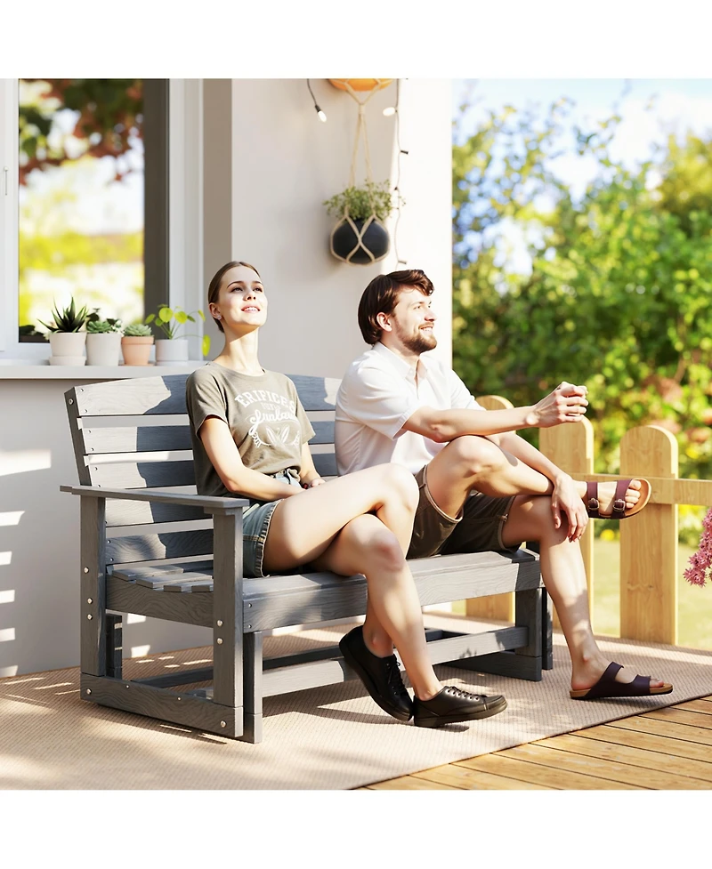 Outsunny Patio Glider Bench w/ Hdpe Slatted Double Rocking Chair