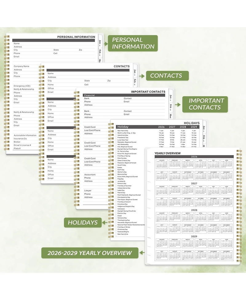 Gnuadz 2026-2029 Monthly Planner 3 Year Calendar Tabs Pocket Notes