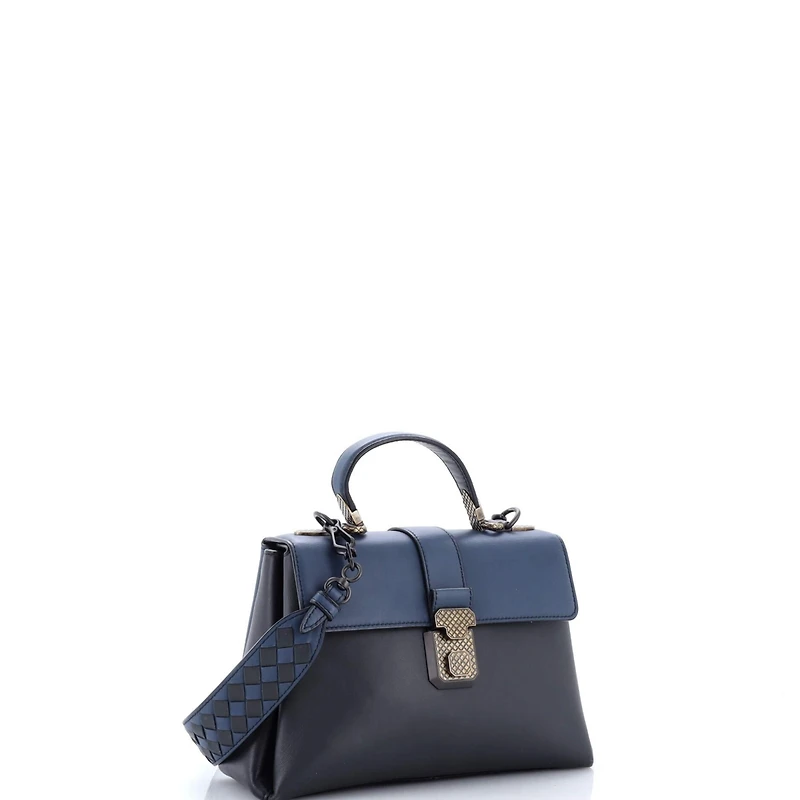 Pre-Owned Bottega Veneta Small Piazza Top Handle Bag Leather with Intrecciato Detail