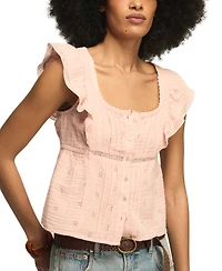 Lucky Brand Women's Embroidered Cotton Babydoll Top
