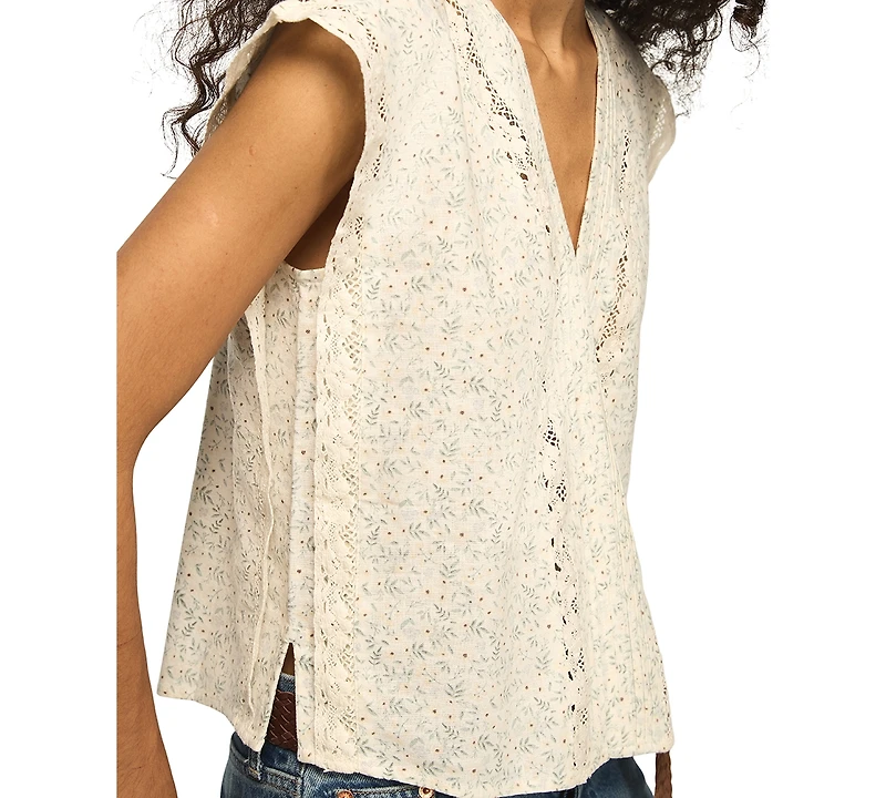 Lucky Brand Women's Lace Trimmed V-Neck Top