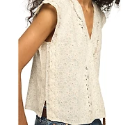 Lucky Brand Women's Lace Trimmed V-Neck Top