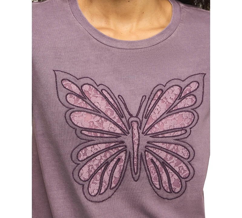 Lucky Brand Women's Lace Butterfly Print Short-Sleeve T-Shirt