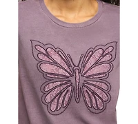 Lucky Brand Women's Lace Butterfly Print Short-Sleeve T-Shirt