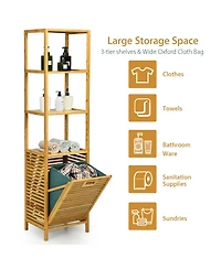 sumyeg Bamboo Tower Laundry Hamper Organizer with 3-Tier Storage Shelves