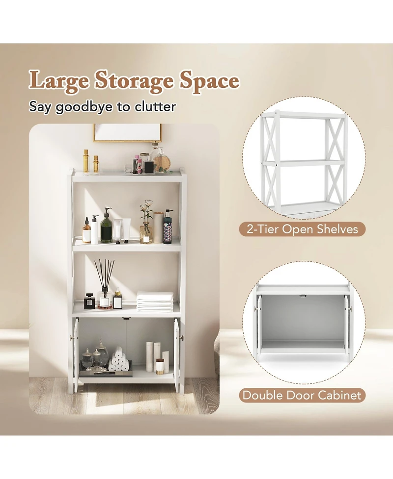 sumyeg Bathroom Storage Cabinet with Open Shelves and Double Doors Organizer