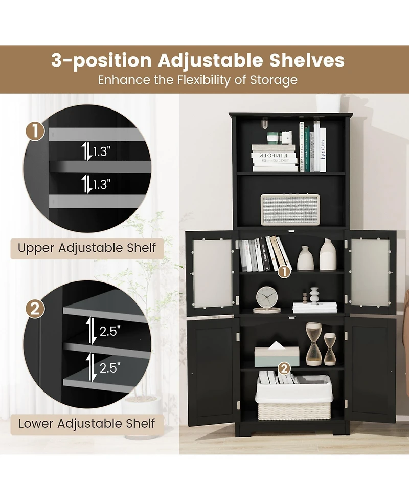 sumyeg 6-Tier Freestanding Bathroom Storage Cabinet with Open Compartments and Adjustable Shelves