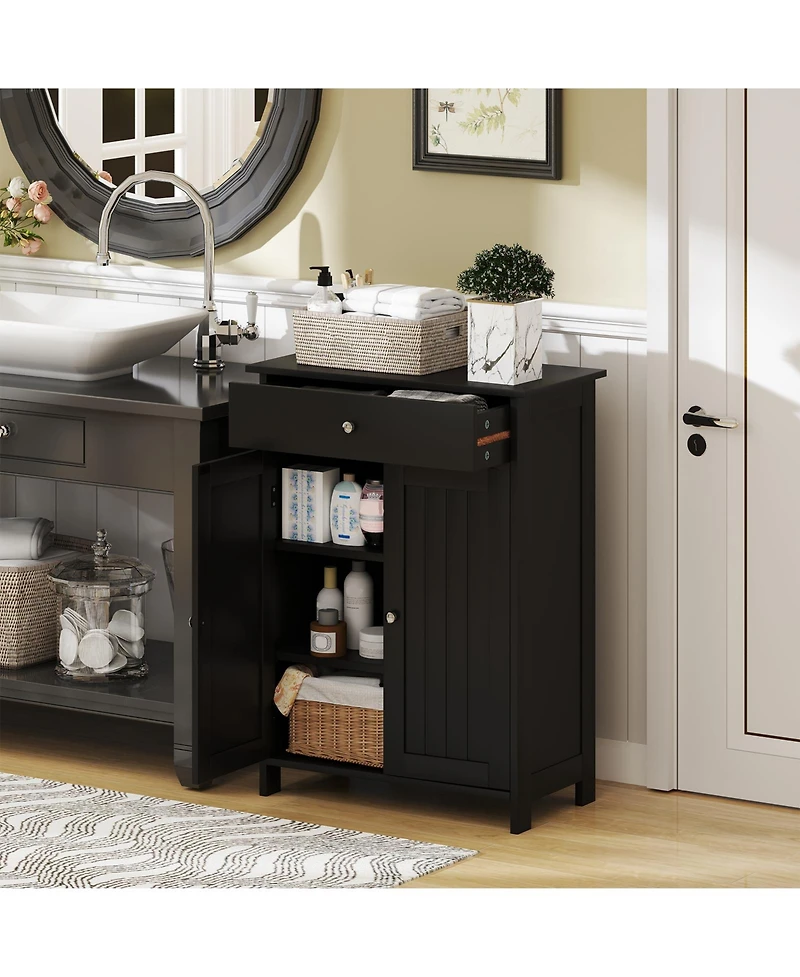 sumyeg Bathroom Floor Storage Cabinet Freestanding Organizer with Two Doors