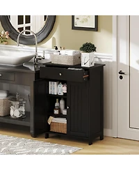 sumyeg Bathroom Floor Storage Cabinet Freestanding Organizer with Two Doors
