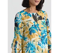 Kasper Women's Printed Ruffled-Sleeve Blouse
