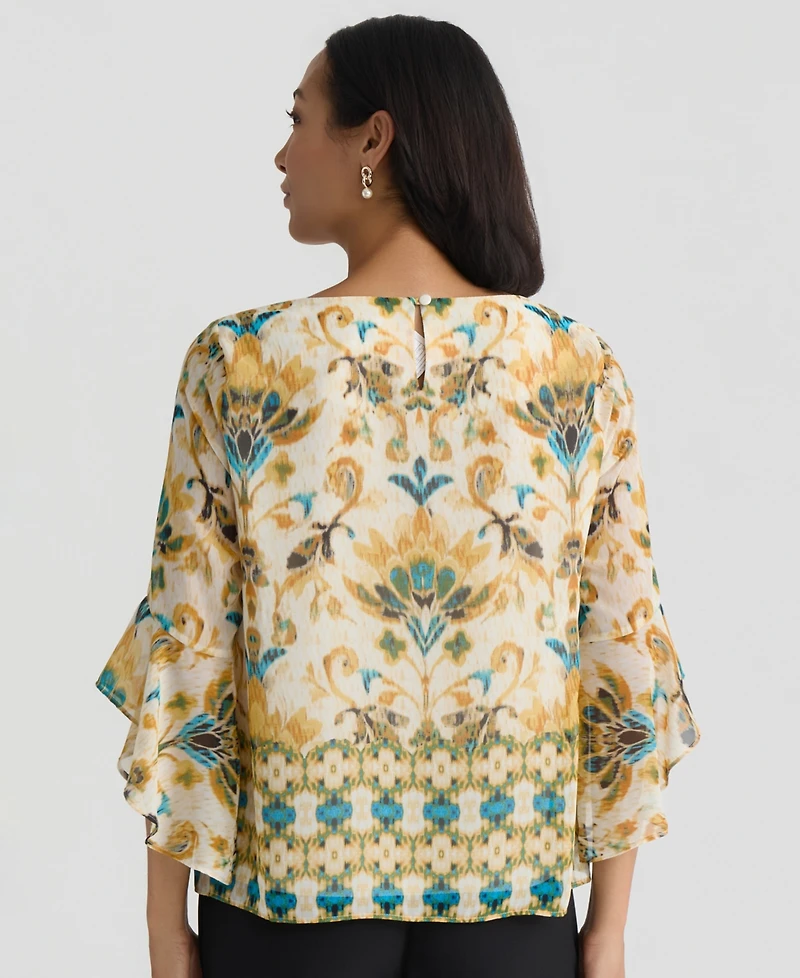 Kasper Women's Printed Ruffled-Sleeve Blouse