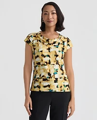 Kasper Women's Printed Short-Sleeve Cowlneck Top, Regular & Petite