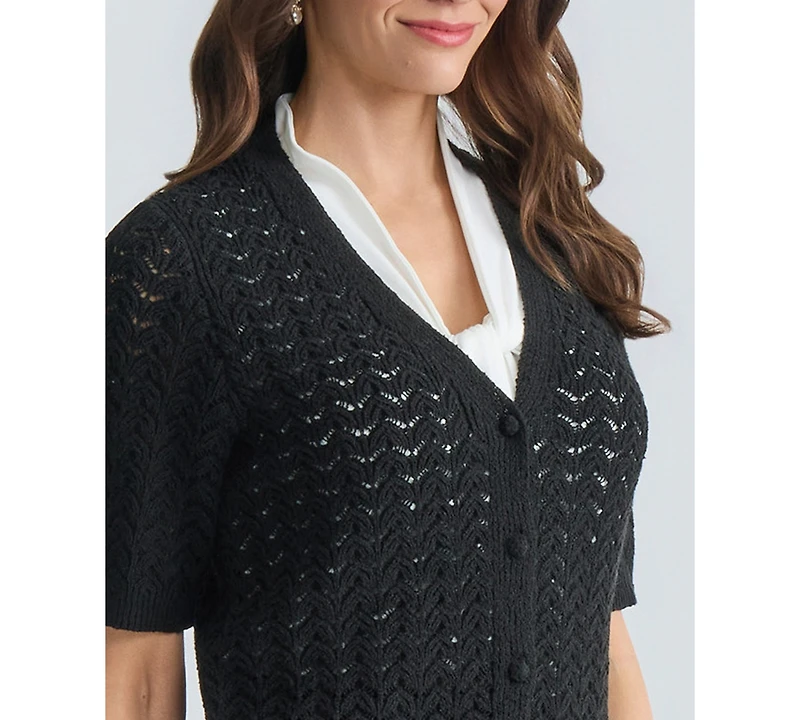 Kasper Women's Textured Stitch Short-Sleeve Cardigan