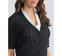 Kasper Women's Textured Stitch Short-Sleeve Cardigan