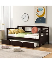 Sailvan Twin Size Daybed Wood Bed with Twin Size Trundle