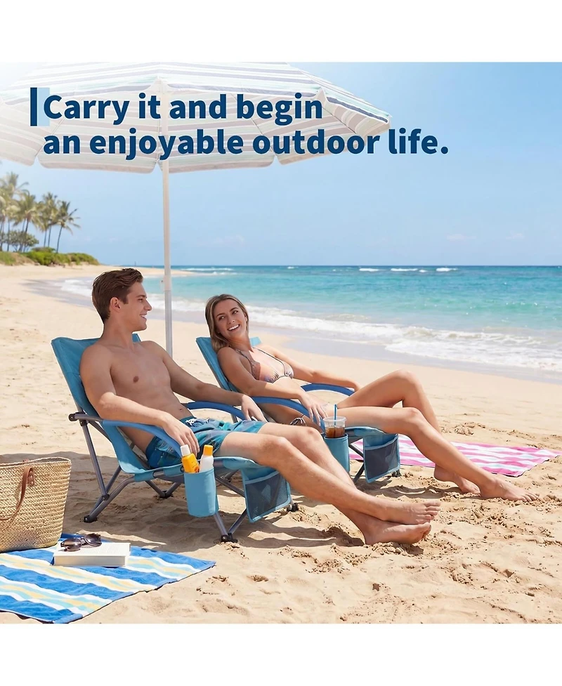 Xo 2 Pack Lightweight Low Back Beach Chair, Folding Portable Camping Chairs for Camping, Beach, Travel