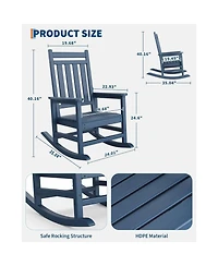 Xo Piece All Weather Resistant Outdoor Hdpe Porch Rocking Chair for Balcony Backyard Porch