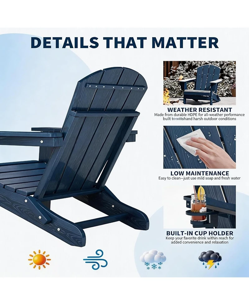 Xo 1 Piece All Weather Resistent Outdoor Patio Chair, Folding Adirondack Chair with Cup Holder