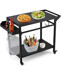 Xo Outdoor Grill Cart with Wheels, 2-Shelf Bbq Prep Table, Pizza Oven Stand, Heavy Duty Metal for Patio Camping
