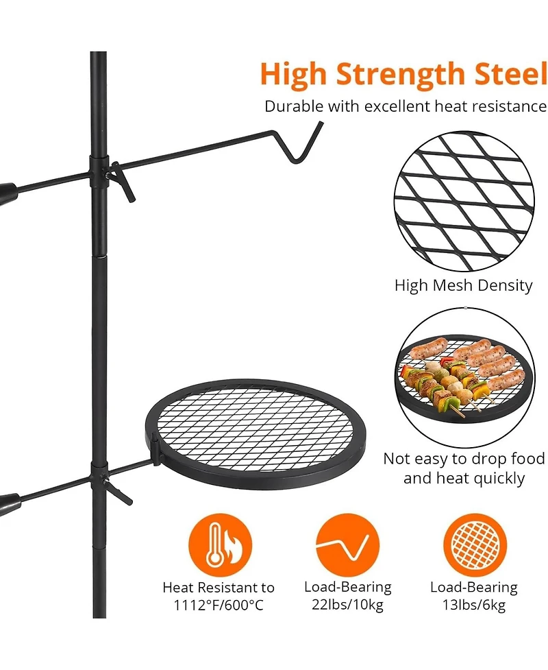 Xo Campfire Grill Grate, 13.4" x 13.4", Heavy Duty Steel Open Fire Grill Stand for Camping Bbq