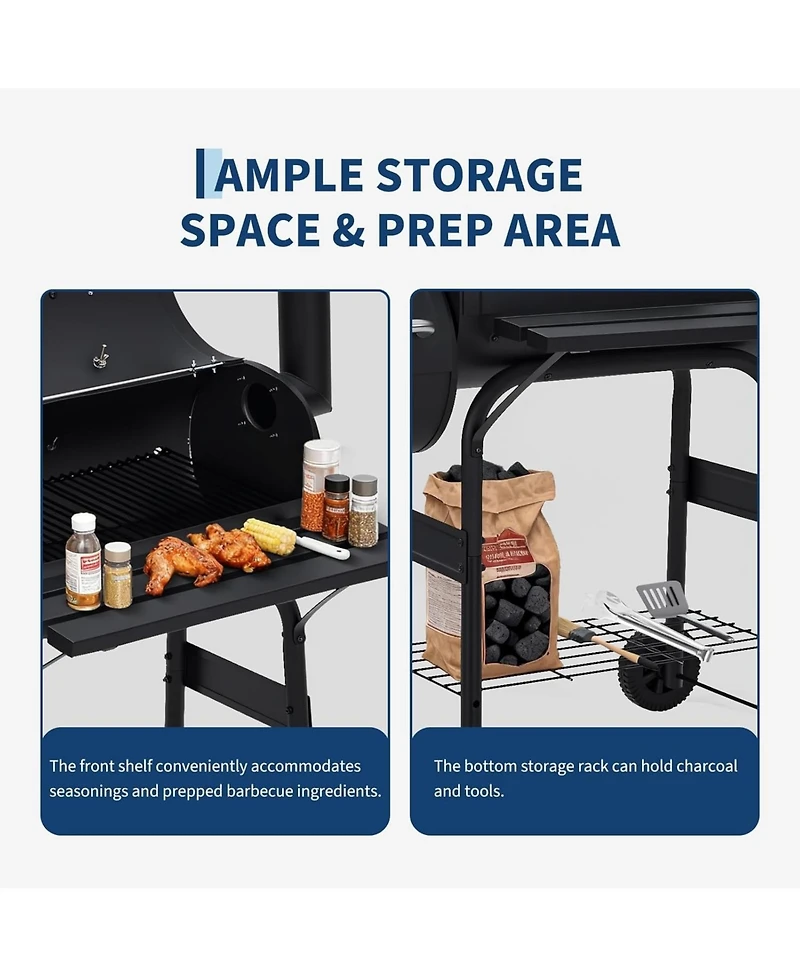 Xo Charcoal Grill with Offset Smoker, Barrel Bbq Smoker Combo with Wheels for Patio Camping Party