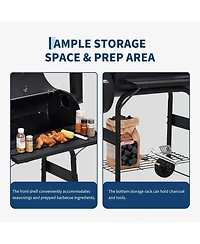 Xo Charcoal Grill with Offset Smoker, Barrel Bbq Smoker Combo with Wheels for Patio Camping Party