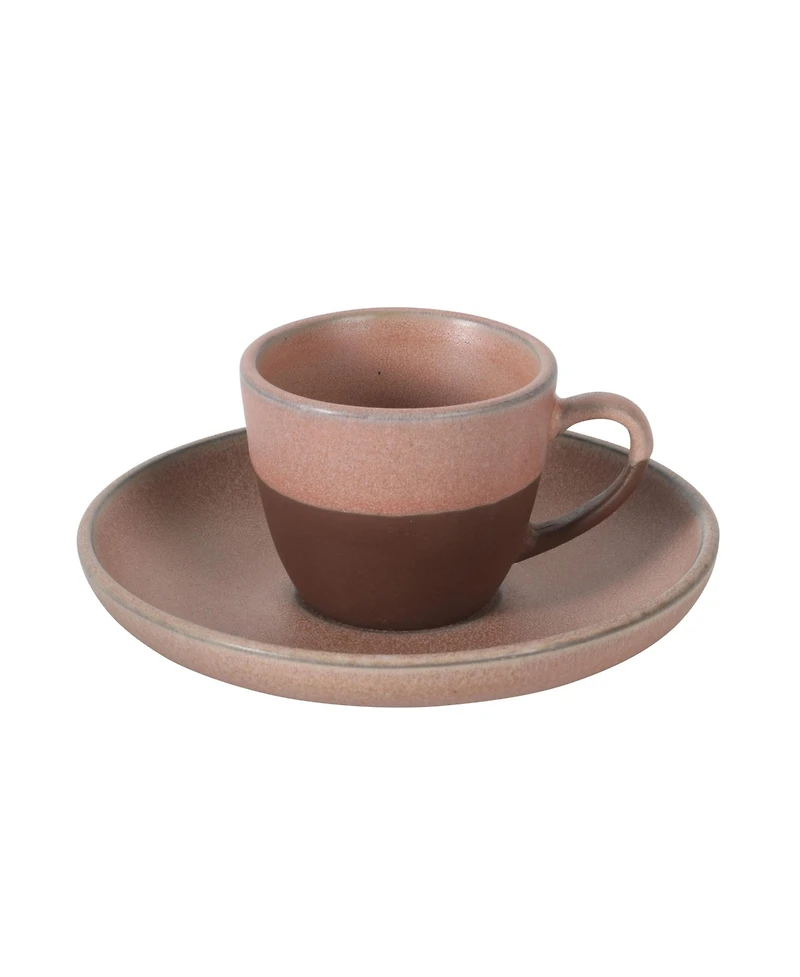 Gibson Home William Crest 8 Piece Cup and Saucer Set, 4 pieces 3.5oz Stoneware Cups and 4 pieces 5.5" Saucers, Reactive Coffee