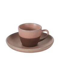 Gibson Home William Crest 8 Piece Cup and Saucer Set, 4 pieces 3.5oz Stoneware Cups and 4 pieces 5.5" Saucers, Reactive Coffee