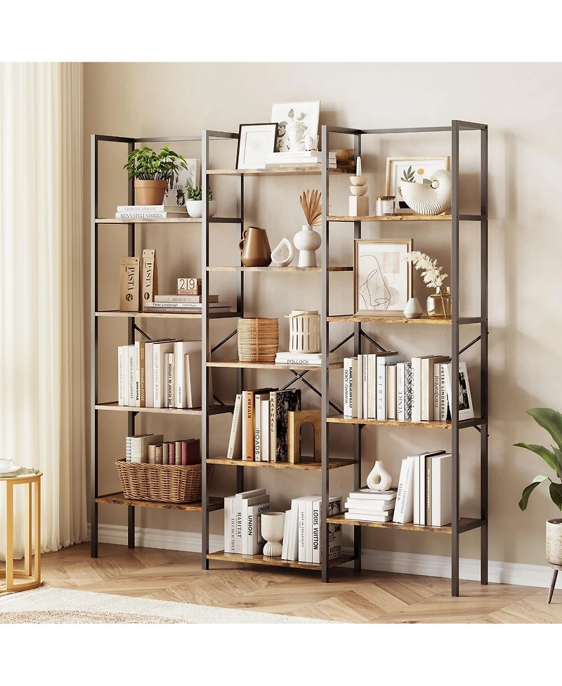 gaomon 67 Inch 5 Tier Adjustable Rustic Industrial Bookcase with 14 Open Shelves for Living Room and Bedroom