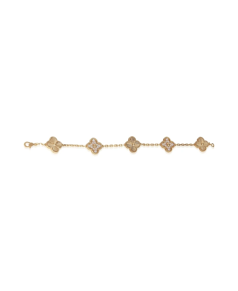 Pre-Owned Van Cleef and Arpels Yellow Gold Diamond Vintage Alhambra Bracelet