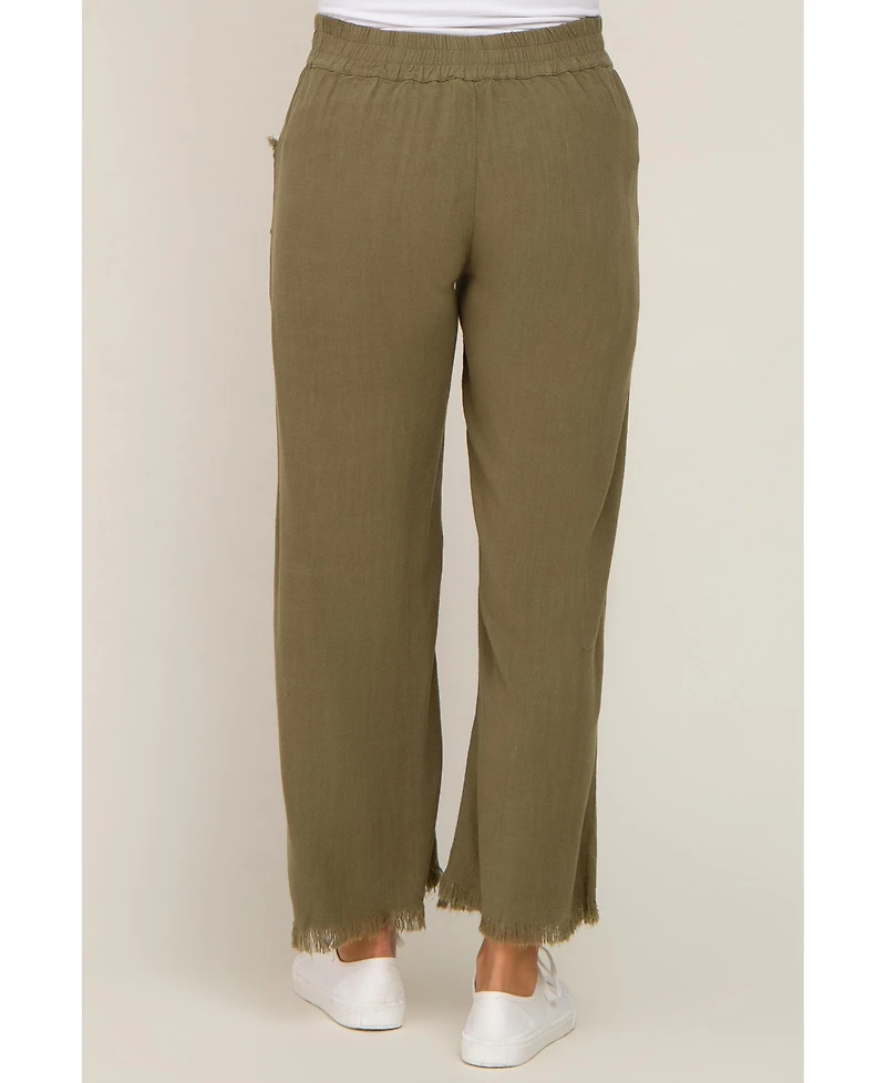 Pinkblush Maternity Olive Linen Frayed Hem Crop Pants