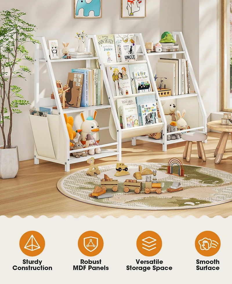 Sugift 2-in-1 Kids Bookshelf and Toy Storage Organizer with Fabric Bins